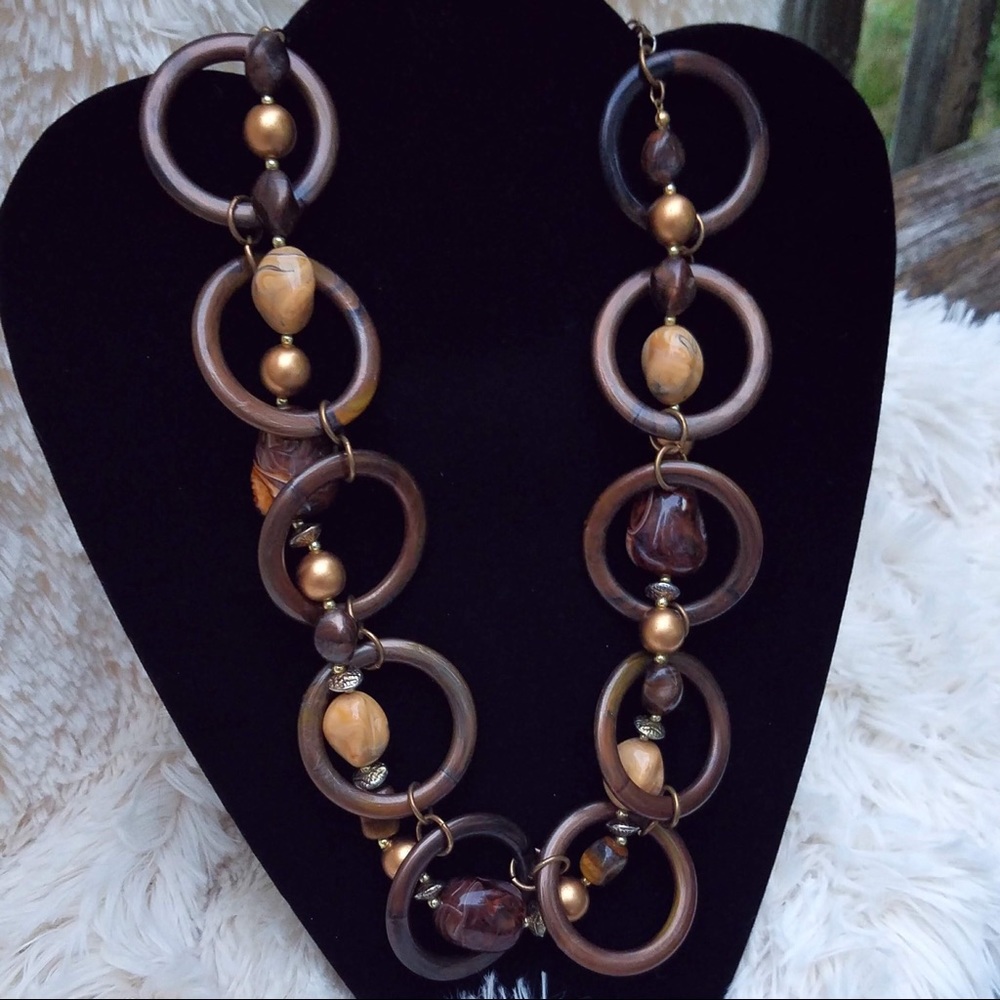 Handcrafted Genuine Wood & Stonework Necklace